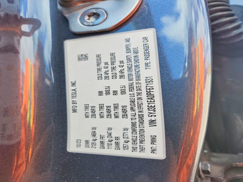Продаж на аукціоні авто 2023 Tesla Model 3, vin: 5YJ3E1EA0PF671931, номер лоту: 45691016