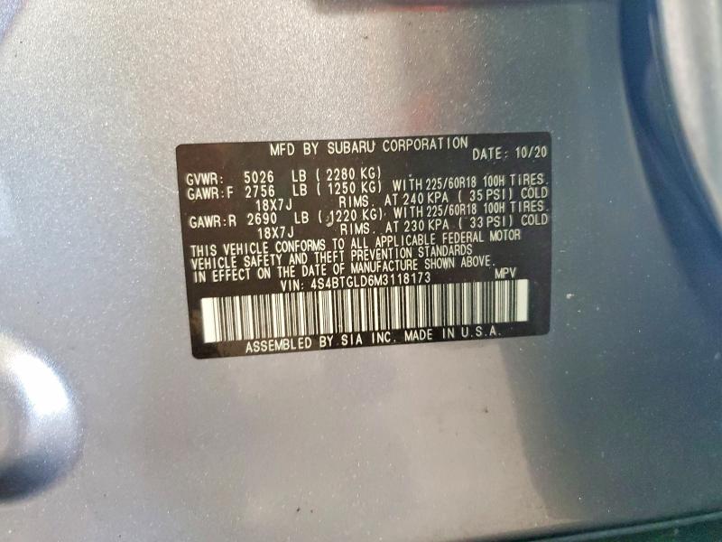 Продажа на аукционе авто 2021 Subaru Outback, vin: 4S4BTGLD6M3118173, номер лота: 46018286