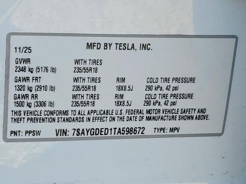 Продаж на аукціоні авто 2026 Tesla Model Y, vin: 7SAYGDED1TA598672, номер лоту: 47132166