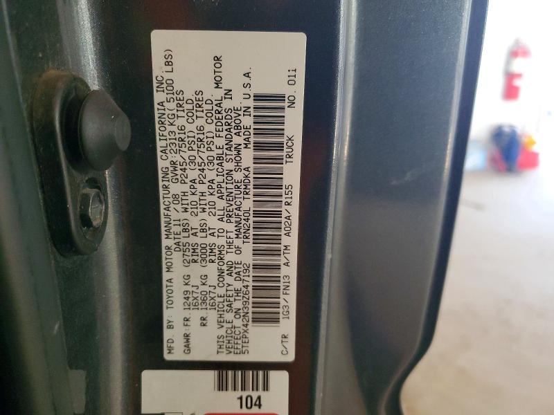 2009 Toyota Tacoma მანქანა იყიდება აუქციონზე, vin: 5TEPX42N39Z647192, აუქციონის ნომერი: 47367716