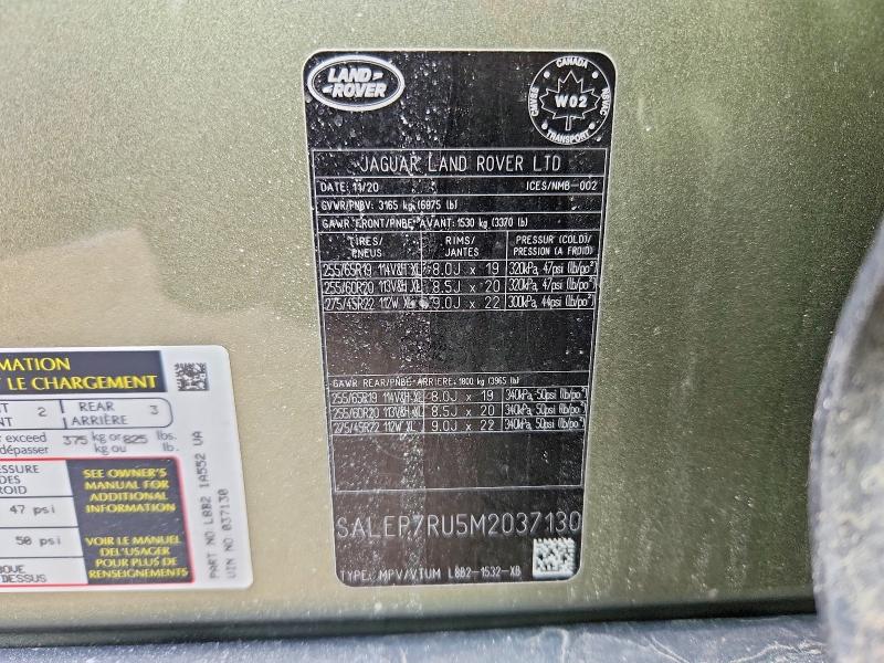 79368575 :رقم المزاد ، SALEP7RU5M2037130 vin ، 2021 Land Rover Defender مزاد بيع