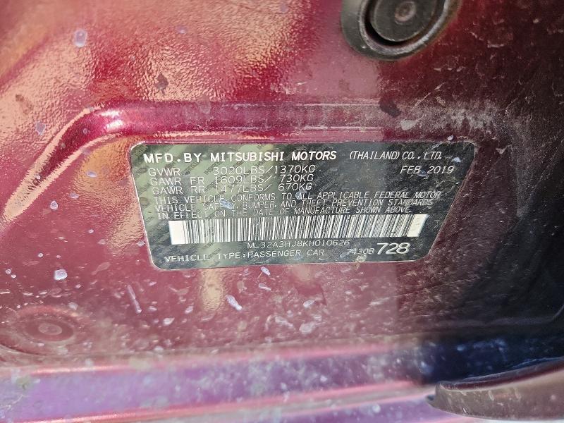 Продаж на аукціоні авто 2019 Mitsubishi Mirage, vin: ML32A3HJ8KH010626, номер лоту: 48091886