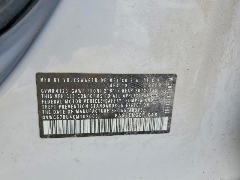 Продаж на аукціоні авто 2019 Volkswagen Jetta, vin: 3VWC57BU4KM102003, номер лоту: 45841566