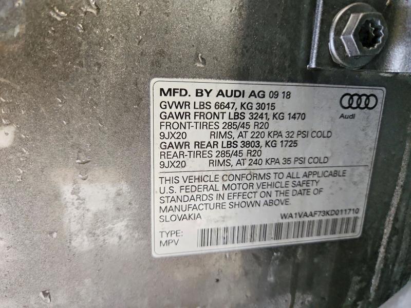 46209036 :رقم المزاد ، WA1VAAF73KD011710 vin ، 2019 Audi Q7 مزاد بيع
