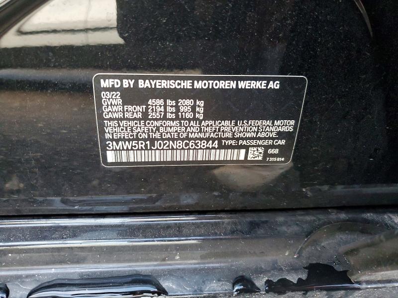 Продажа на аукционе авто 2022 Bmw 330i, vin: 3MW5R1J02N8C63844, номер лота: 47632286
