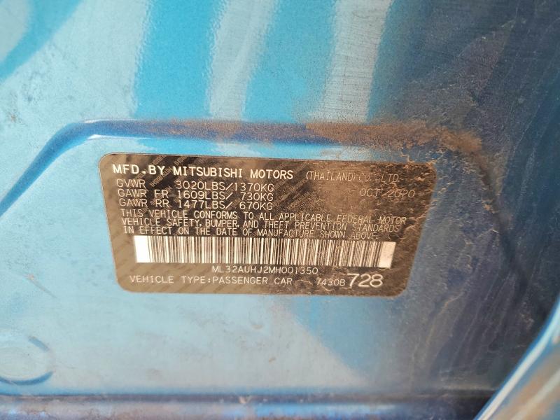 2021 Mitsubishi Mirage მანქანა იყიდება აუქციონზე, vin: ML32AUHJ2MH001350, აუქციონის ნომერი: 47306416