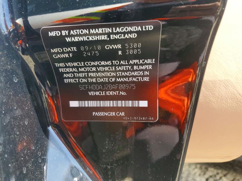 2011 Aston Martin Rapide მანქანა იყიდება აუქციონზე, vin: SCFHDDAJ2BAF00975, აუქციონის ნომერი: 46390746
