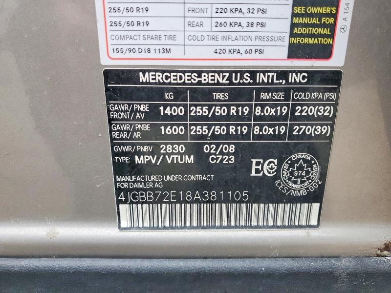 Aukcja sprzedaży 2008 Mercedes-benz Ml, vin: 4JGBB72E18A381105, numer aukcji: 79354025