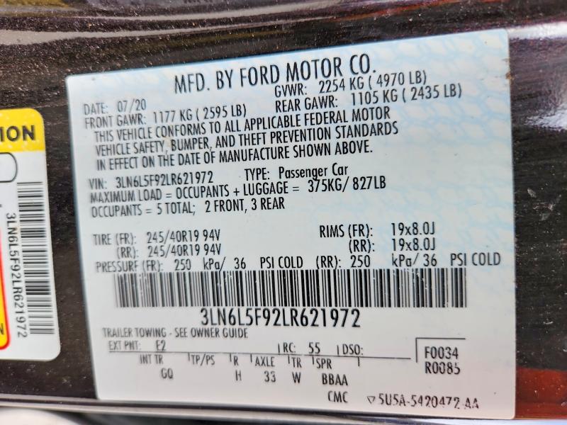 46956636 :رقم المزاد ، 3LN6L5F92LR621972 vin ، 2020 Lincoln Mkz مزاد بيع