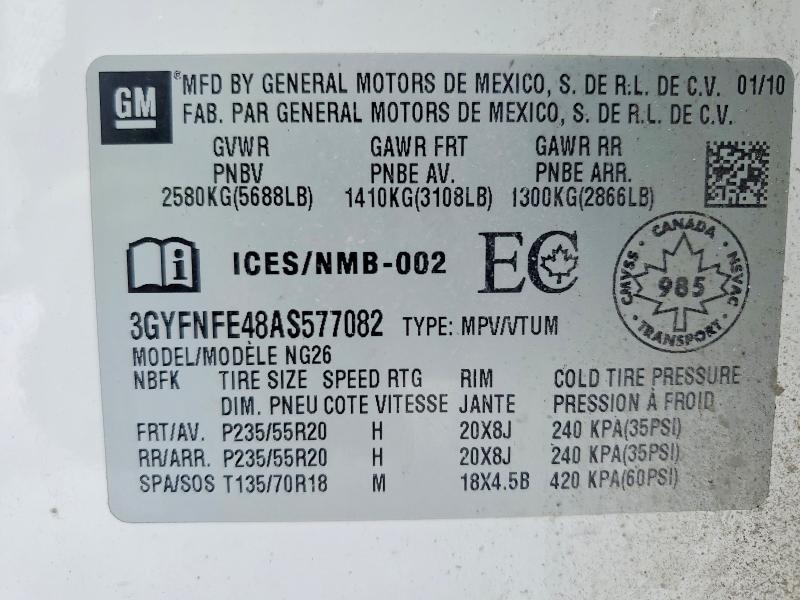 Продаж на аукціоні авто 2010 Cadillac Srx, vin: 3GYFNFE48AS577082, номер лоту: 46648956