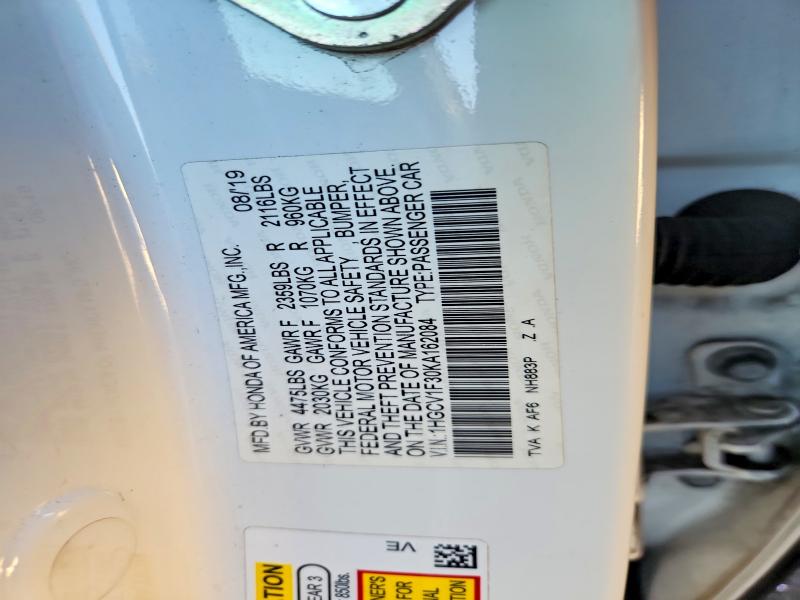 Aukcja sprzedaży 2019 Honda Accord, vin: 1HGCV1F30KA162084, numer aukcji: 78733375