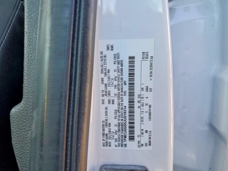 2018 Ford Escape მანქანა იყიდება აუქციონზე, vin: 1FMCU0GD5JUD19314, აუქციონის ნომერი: 46328486