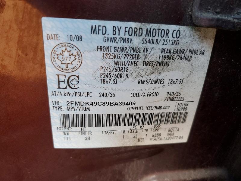 Aukcja sprzedaży 2009 Ford Edge, vin: 2FMDK49C89BA39409, numer aukcji: 47580376