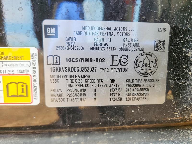 46733716 :رقم المزاد ، 1GKKVSKD0GJ252927 vin ، 2016 Gmc Acadia مزاد بيع