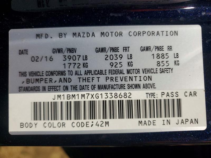 Продажа на аукционе авто 2016 Mazda 3, vin: JM1BM1M7XG1338682, номер лота: 47340096