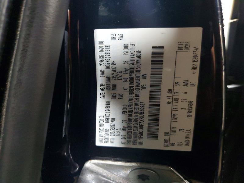 Aukcja sprzedaży 2019 Ford Escape, vin: 1FMCU0F7XKUB50937, numer aukcji: 47968786