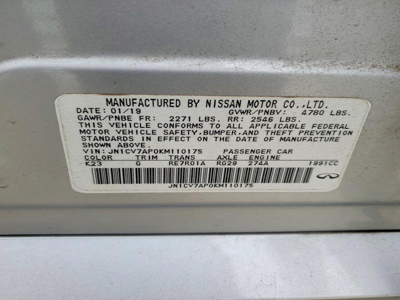 Aukcja sprzedaży 2019 Infiniti Q50, vin: JN1CV7AP0KM110175, numer aukcji: 41751376