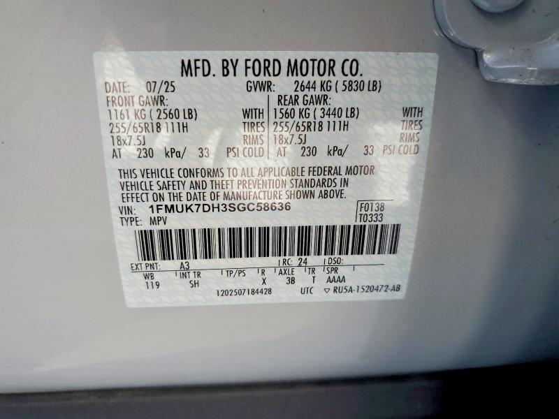 2025 Ford Explorer მანქანა იყიდება აუქციონზე, vin: 1FMUK7DH3SGC58636, აუქციონის ნომერი: 47070976