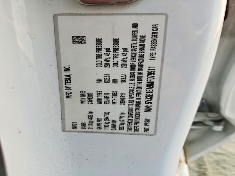 2021 Tesla Model 3 მანქანა იყიდება აუქციონზე, vin: 5YJ3E1EA9MF079911, აუქციონის ნომერი: 47640656
