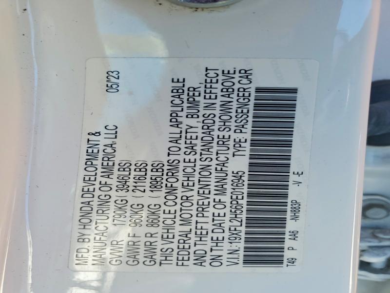 45886926 :رقم المزاد ، 19XFL2H56PE016945 vin ، 2023 Honda Civic مزاد بيع