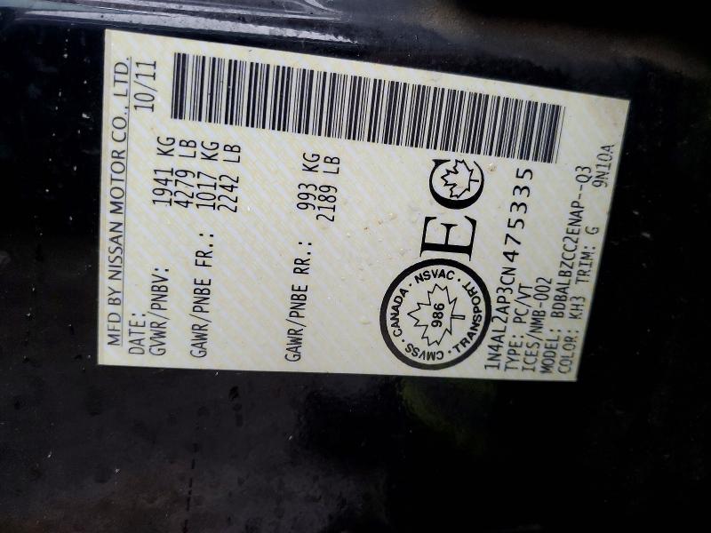 47284876 :رقم المزاد ، 1N4AL2AP3CN475335 vin ، 2012 Nissan Altima مزاد بيع