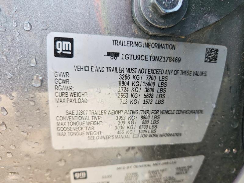 46148696 :رقم المزاد ، 1GTU9CET9NZ178469 vin ، 2022 Gmc Sierra Limited مزاد بيع