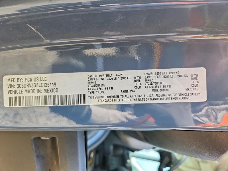 77219635 :رقم المزاد ، 3C6URVJG8LE136119 vin ، 2020 Ram Promaster 3500 مزاد بيع