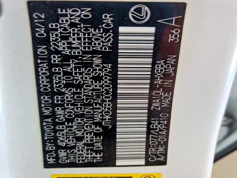 Продажа на аукционе авто 2012 Lexus Ct 200h, vin: JTHKD5BH0C2099794, номер лота: 46168776