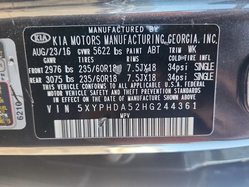 Aukcja sprzedaży 2017 Kia Sorento, vin: 5XYPHDA52HG244361, numer aukcji: 41623826