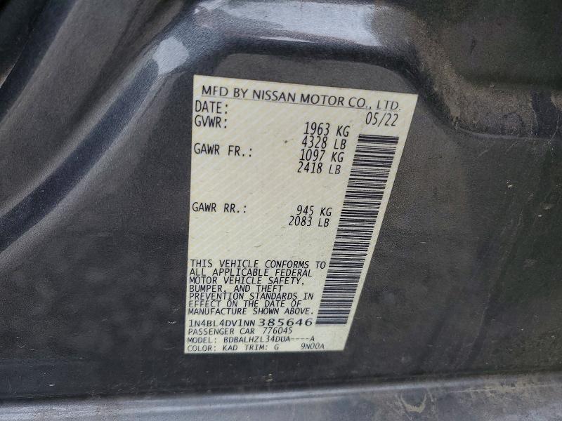 Aukcja sprzedaży 2022 Nissan Altima, vin: 1N4BL4DV1NN385646, numer aukcji: 47739186