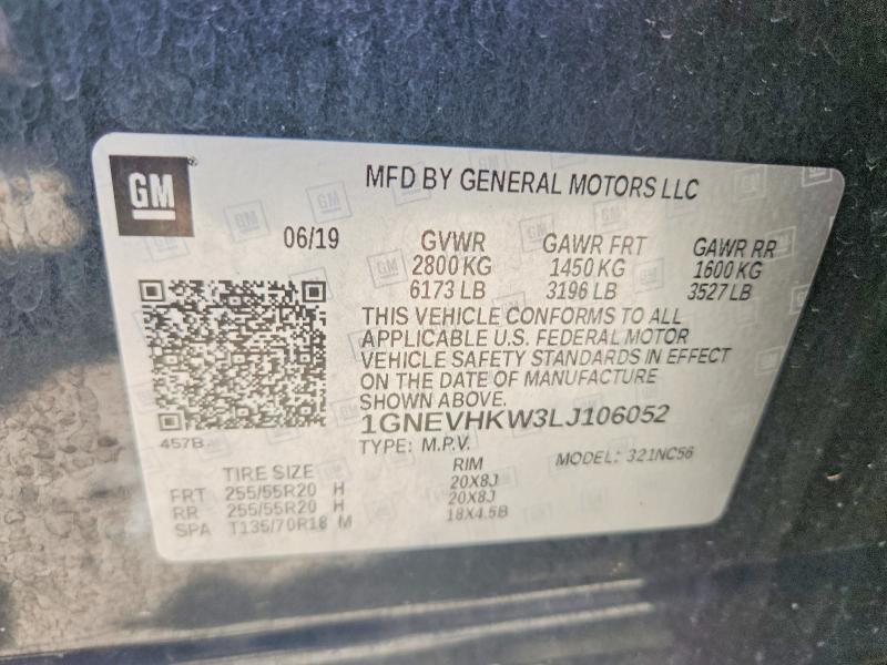 Aukcja sprzedaży 2020 Chevrolet Traverse, vin: 1GNEVHKW3LJ106052, numer aukcji: 47222646