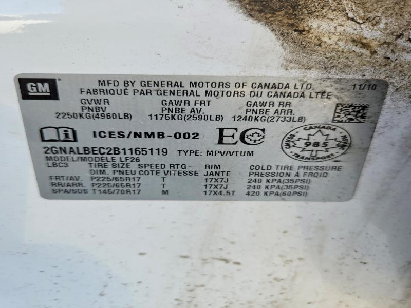 Продаж на аукціоні авто 2011 Chevrolet Equinox, vin: 2GNALBEC2B1165119, номер лоту: 78601735