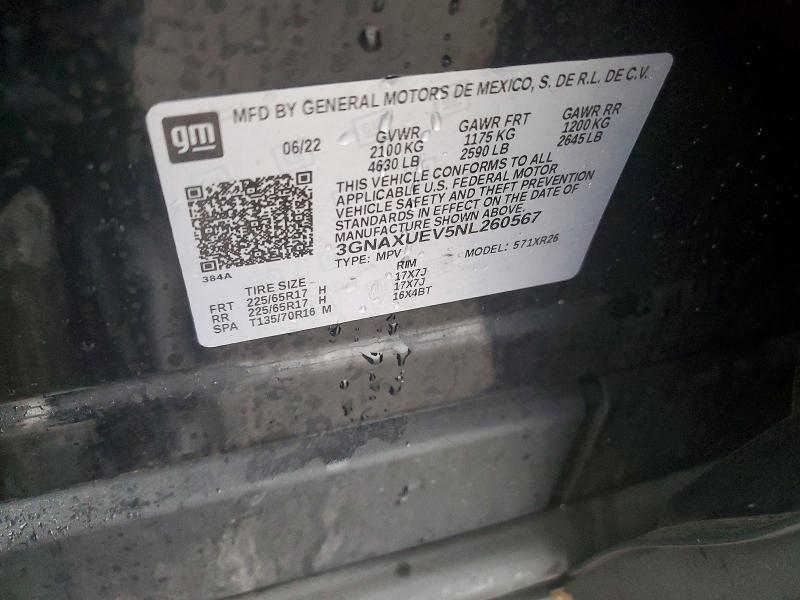 79887055 :رقم المزاد ، 3GNAXUEV5NL260567 vin ، 2022 Chevrolet Equinox مزاد بيع
