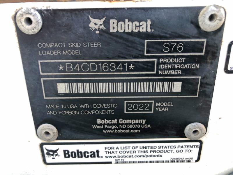 47998426 :رقم المزاد ، B4CD16341 vin ، 2022 Bobcat S76 مزاد بيع