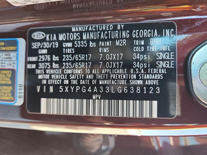 Продажа на аукционе авто 2020 Kia Sorento, vin: 5XYPG4A33LG638123, номер лота: 46365406