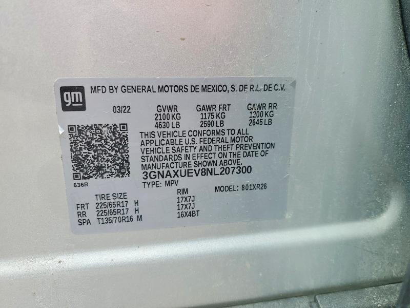Продаж на аукціоні авто 2022 Chevrolet Equinox, vin: 3GNAXUEV8NL207300, номер лоту: 46707636