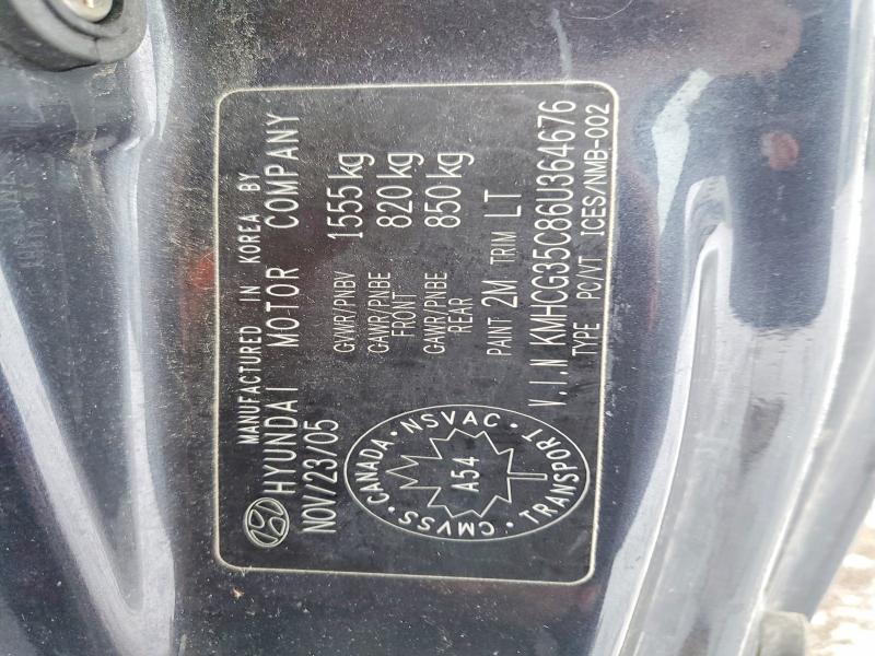 46287676 :رقم المزاد ، KMHCG35C86U364676 vin ، 2006 Hyundai Accent مزاد بيع