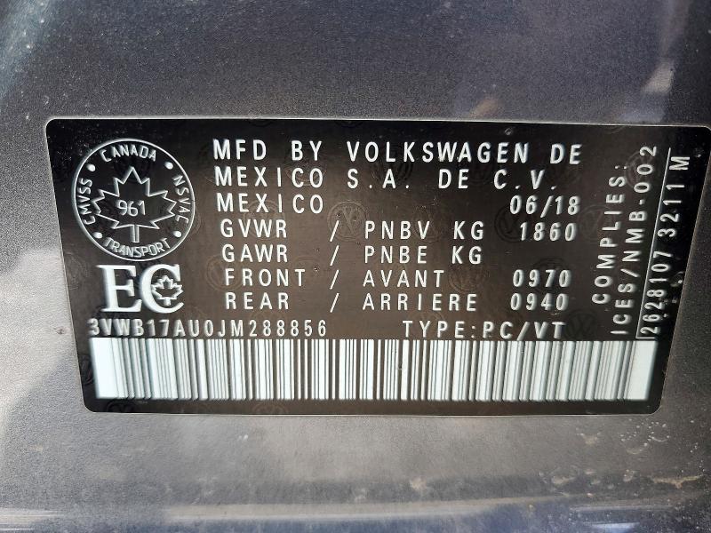 79832085 :رقم المزاد ، 3VWB17AU0JM288856 vin ، 2018 Volkswagen Golf مزاد بيع