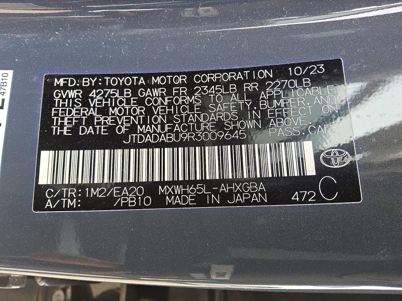 46320686 :رقم المزاد ، JTDADABU9R3009645 vin ، 2024 Toyota Prius مزاد بيع