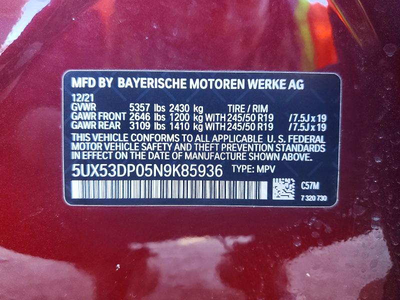 2022 Bmw X3 მანქანა იყიდება აუქციონზე, vin: 5UX53DP05N9K85936, აუქციონის ნომერი: 47300336