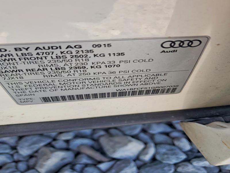 48185956 :رقم المزاد ، WA1BFCFS1GR007038 vin ، 2016 Audi Q3 مزاد بيع