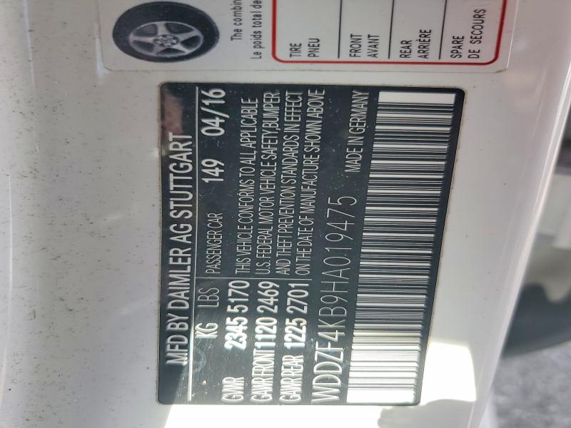 Aukcja sprzedaży 2017 Mercedes-benz E, vin: WDDZF4KB9HA019475, numer aukcji: 46944636
