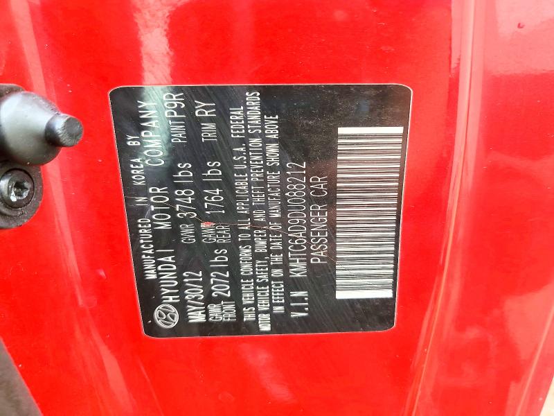 2013 Hyundai Veloster მანქანა იყიდება აუქციონზე, vin: KMHTC6AD9DU088212, აუქციონის ნომერი: 41624806