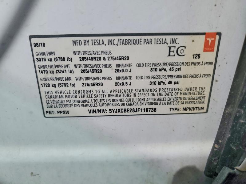 45505726 :رقم المزاد ، 5YJXCBE28JF119736 vin ، 2018 Tesla Model X مزاد بيع