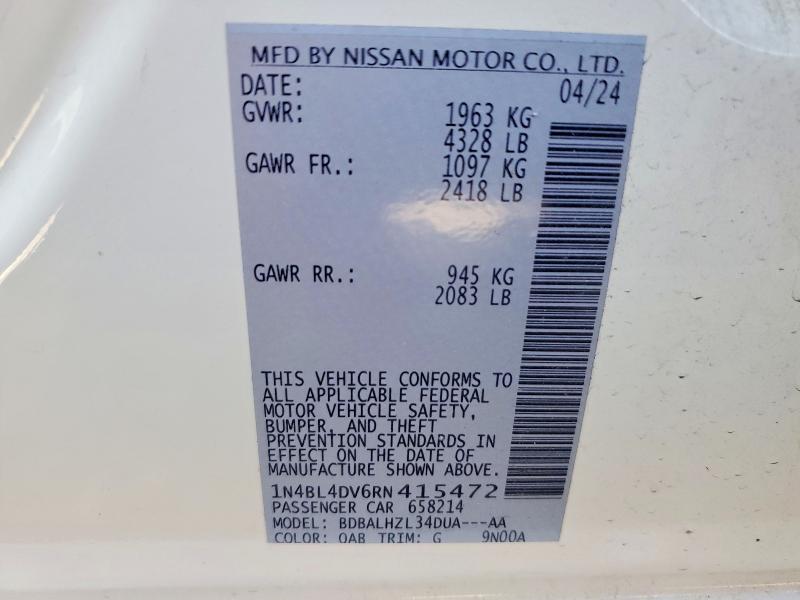 Продажа на аукционе авто 2024 Nissan Altima, vin: 1N4BL4DV6RN415472, номер лота: 42012856