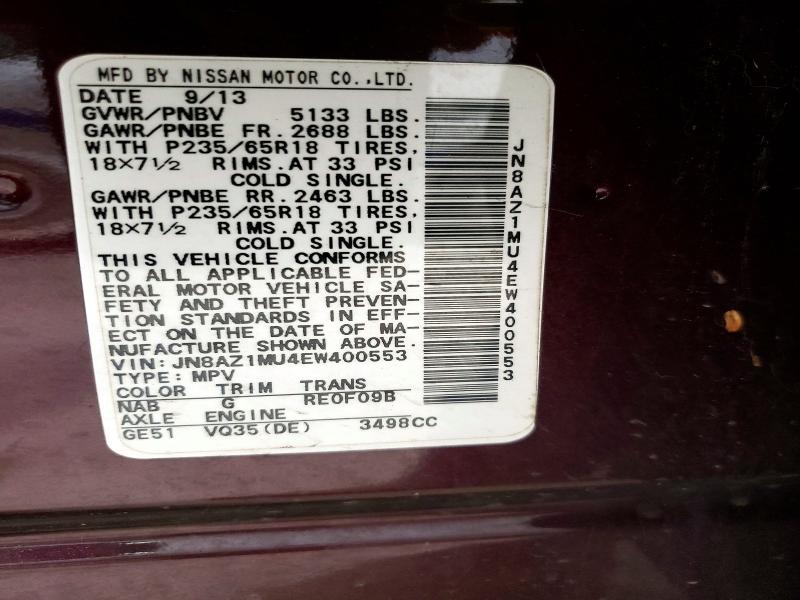 Aukcja sprzedaży 2014 Nissan Murano, vin: JN8AZ1MU4EW400553, numer aukcji: 47469966