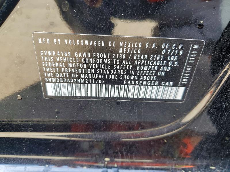 2017 Volkswagen Jetta მანქანა იყიდება აუქციონზე, vin: 3VW2B7AJ2HM211709, აუქციონის ნომერი: 75827925
