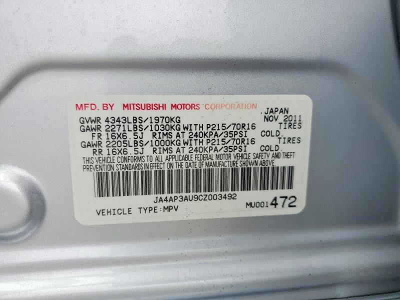 45982506 :رقم المزاد ، JA4AP3AU9CZ003492 vin ، 2012 Mitsubishi Outlander Sport مزاد بيع