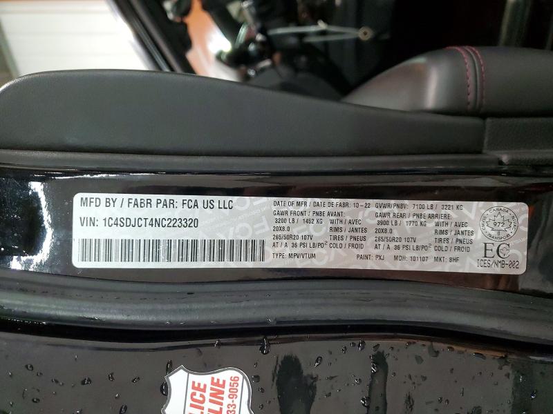 2022 Dodge Durango მანქანა იყიდება აუქციონზე, vin: 1C4SDJCT4NC223320, აუქციონის ნომერი: 47177356