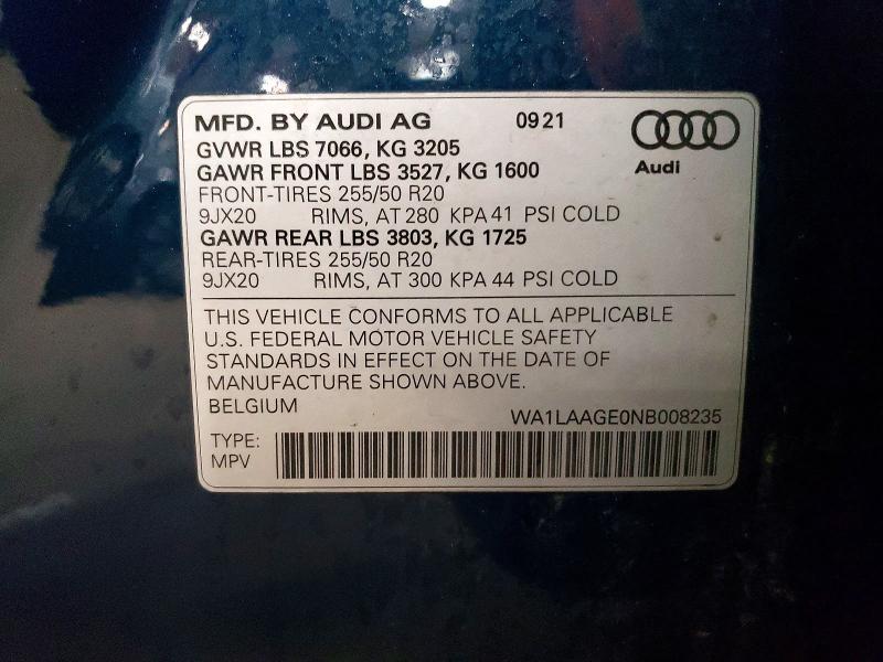 Aukcja sprzedaży 2022 Audi E-tron, vin: WA1LAAGE0NB008235, numer aukcji: 79884905